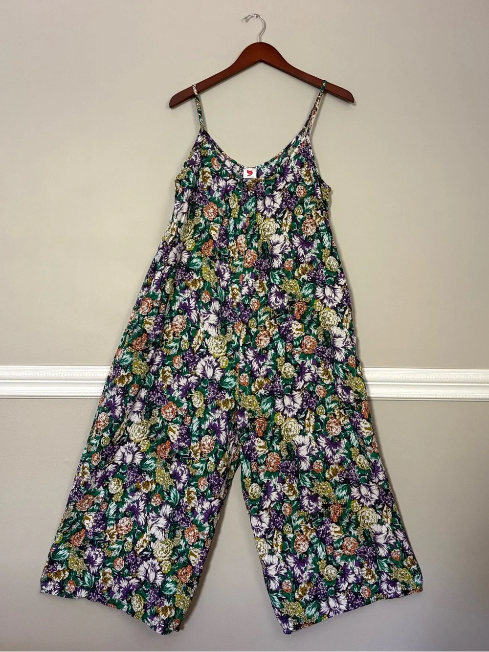 Buenos Ninos Floral Wide Leg Cropped Jumpsuit Pockets Boho Size M Cottagecore